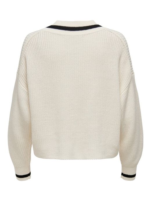 Jersey cuello pico oversize ribetes Only Cloud Dancer