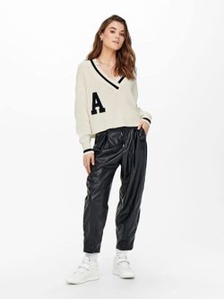 Jersey cuello pico oversize ribetes Only Cloud Dancer