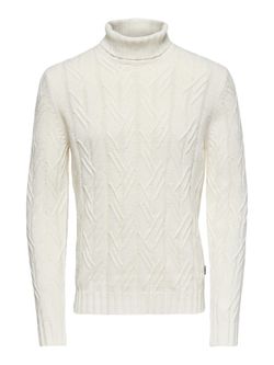 Jersey de cuello alto trenzado Only & Sons Off White