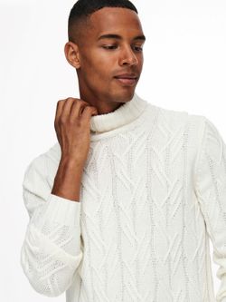 Jersey de cuello alto trenzado Only & Sons Off White