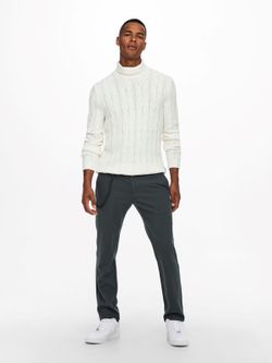 Jersey de cuello alto trenzado Only & Sons Off White