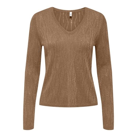 Jersey de cuello pico efecto lurex Only Toasted Coconut