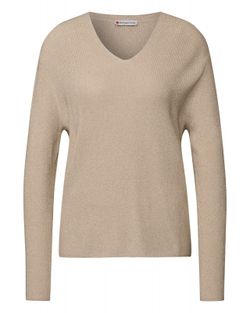 Jersey de cuello pico lurex Street One Beige