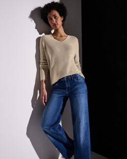 Jersey de cuello pico lurex Street One Beige