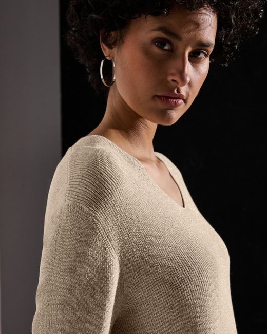 Jersey de cuello pico lurex Street One Beige