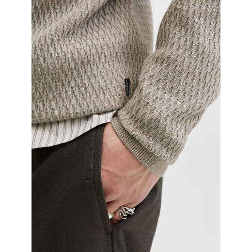 Jersey de cuello redondo con microrombos Jack & Jones Greige