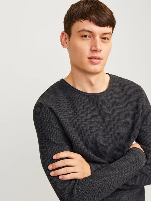 Jersey de cuello redondo con punto ondulado Jack & Jones Dark Grey