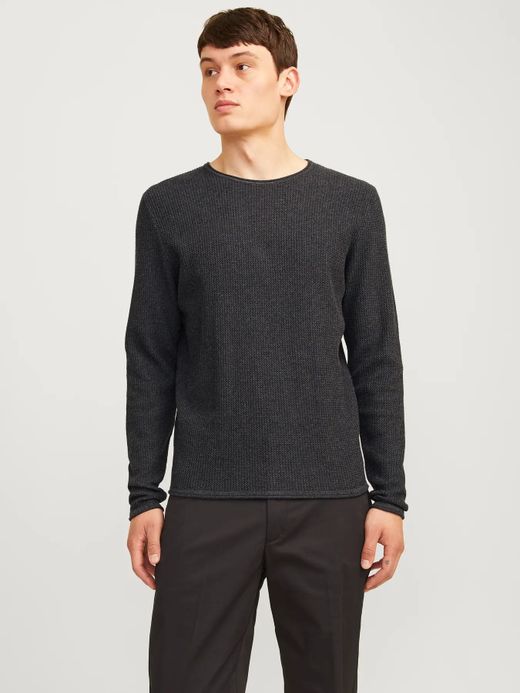 Jersey de cuello redondo con punto ondulado Jack & Jones Dark Grey