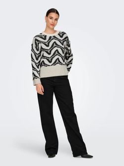 Jersey de cuello redondo con rayas irregulares Only Cloud Dancer