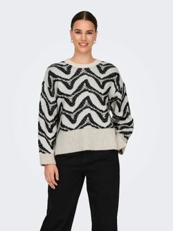 Jersey de cuello redondo con rayas irregulares Only Cloud Dancer