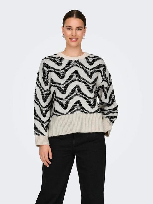 Jersey de cuello redondo con rayas irregulares Only Cloud Dancer