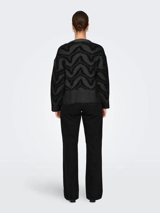 Jersey de cuello redondo con rayas irregulares Only Dark Grey Mela