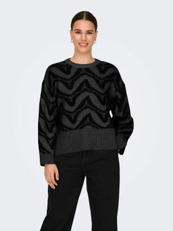 Jersey de cuello redondo con rayas irregulares Only Dark Grey Mela