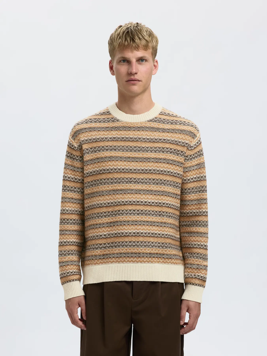 Jersey de cuello redondo con rayas Selected Egret