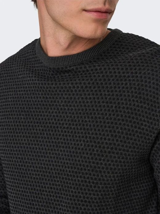 Jersey de cuello redondo con topos pequeños monocolor Only & Sons Dark Grey Mela