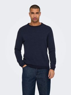 Jersey de cuello redondo con topos pequeños monocolor Only & Sons Navy Blazer