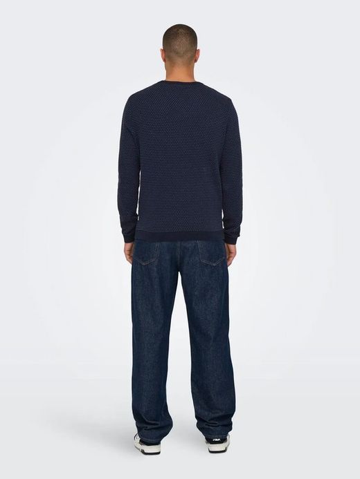 Jersey de cuello redondo con topos pequeños monocolor Only & Sons Navy Blazer