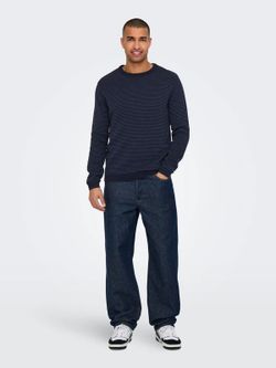 Jersey de cuello redondo con topos pequeños monocolor Only & Sons Navy Blazer