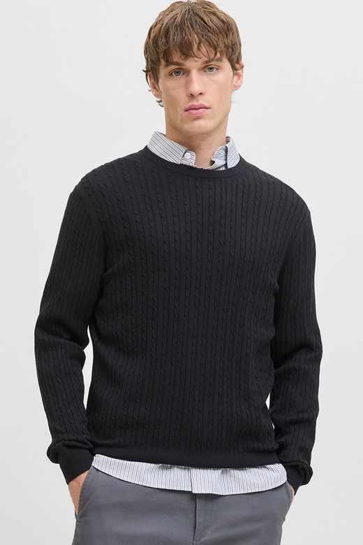 Jersey de cuello redondo con trenzas Jack & Jones Black