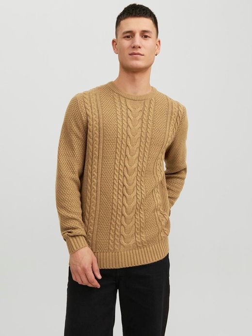 Jersey de cuello redondo con trenzas Jack & Jones Nugget Gold
