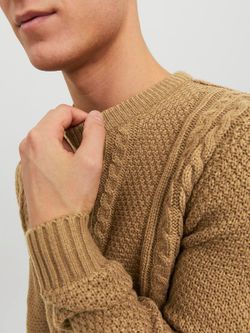 Jersey de cuello redondo con trenzas Jack & Jones Nugget Gold
