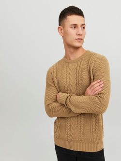 Jersey de cuello redondo con trenzas Jack & Jones Nugget Gold