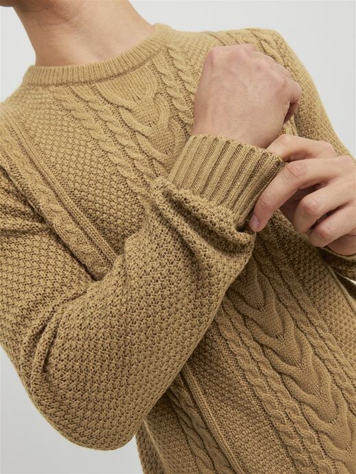 Jersey de cuello redondo con trenzas Jack & Jones Nugget Gold