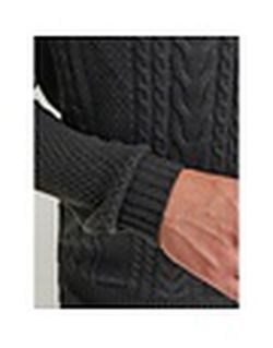 Jersey de cuello redondo con trenzas Plus (Jack & Jones) Black