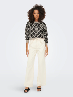 Jersey de cuello redondo corto con estampado geométrico Only Oatmeal