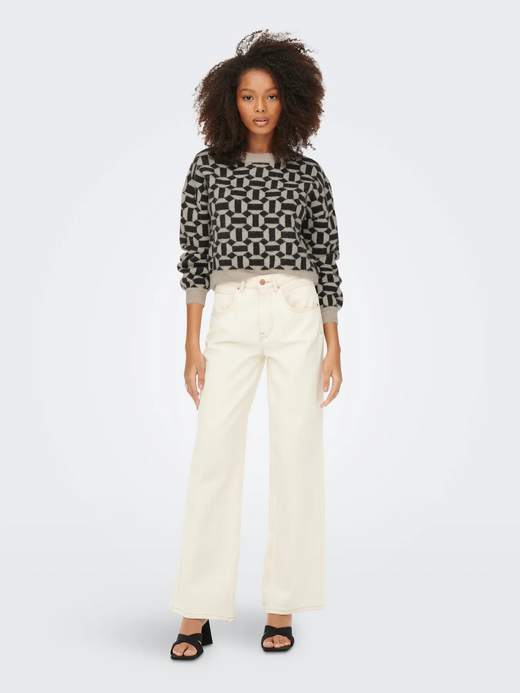 Jersey de cuello redondo corto con estampado geométrico Only Oatmeal