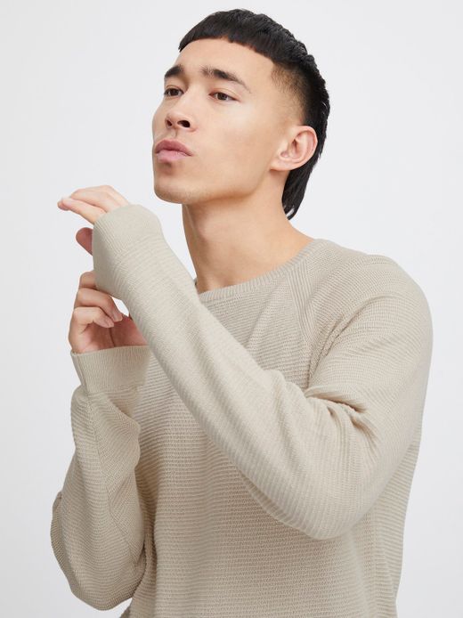 Jersey de cuello redondo micro rayas relieve Blend Of America Oyster Mushroom