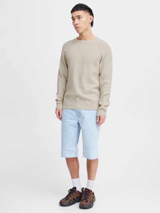 Jersey de cuello redondo micro rayas relieve Blend Of America Oyster Mushroom