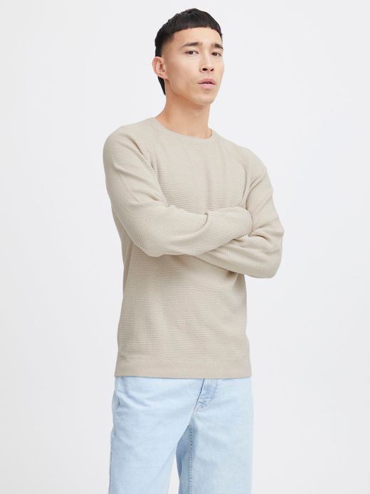 Jersey de cuello redondo micro rayas relieve Blend Of America Oyster Mushroom