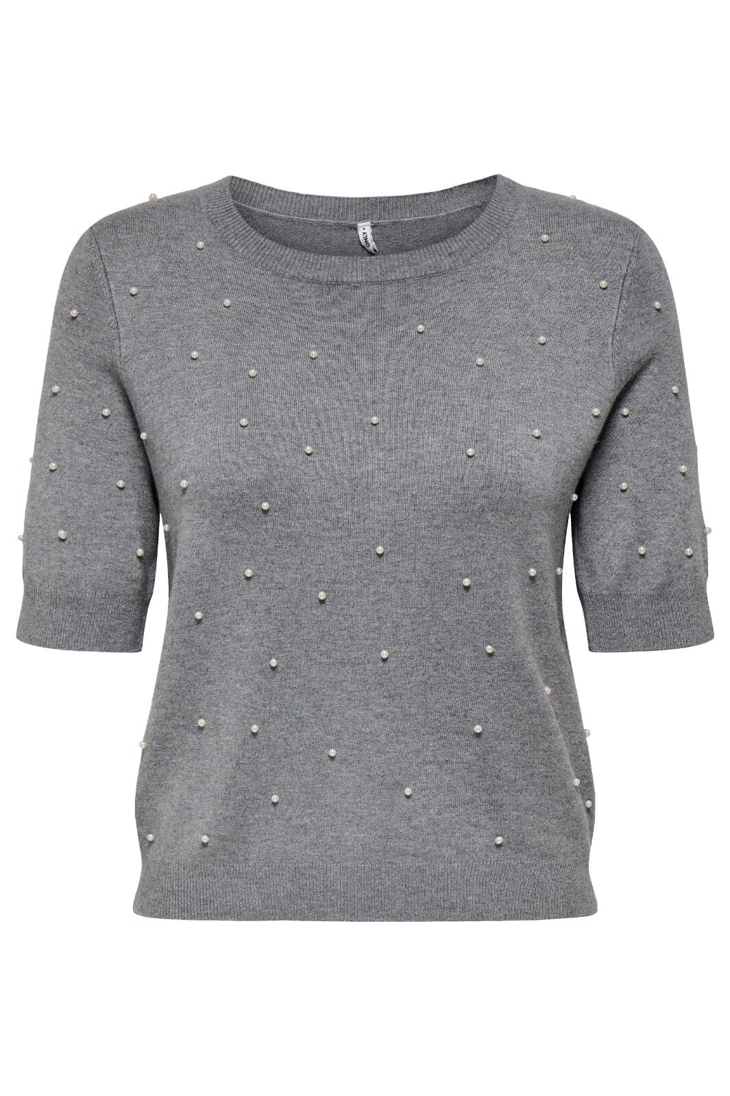 Jersey de cuello redondo perlas Only Light Grey Mela