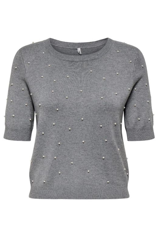Jersey de cuello redondo perlas Only Light Grey Mela