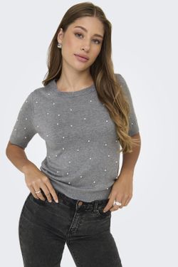 Jersey de cuello redondo perlas Only Light Grey Mela