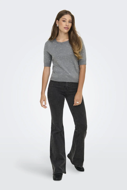 Jersey de cuello redondo perlas Only Light Grey Mela