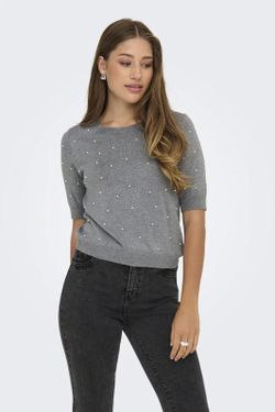 Jersey de cuello redondo perlas Only Light Grey Mela