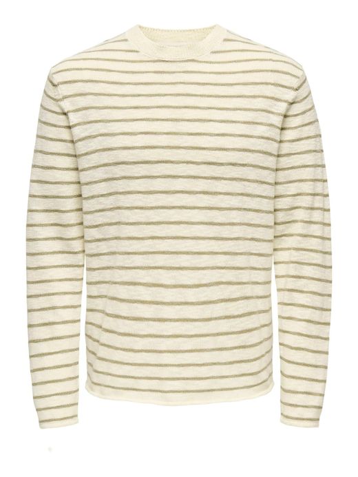 Jersey de cuello redondo rayas Only & Sons Cloud Dancer