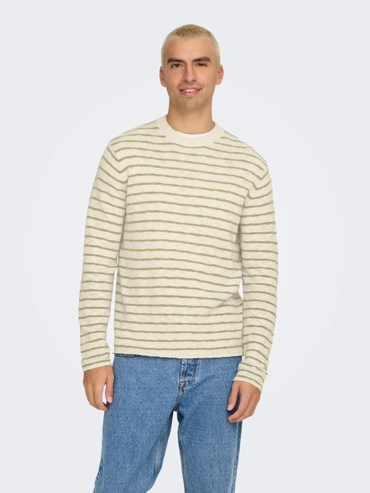 Jersey de cuello redondo rayas Only & Sons Cloud Dancer