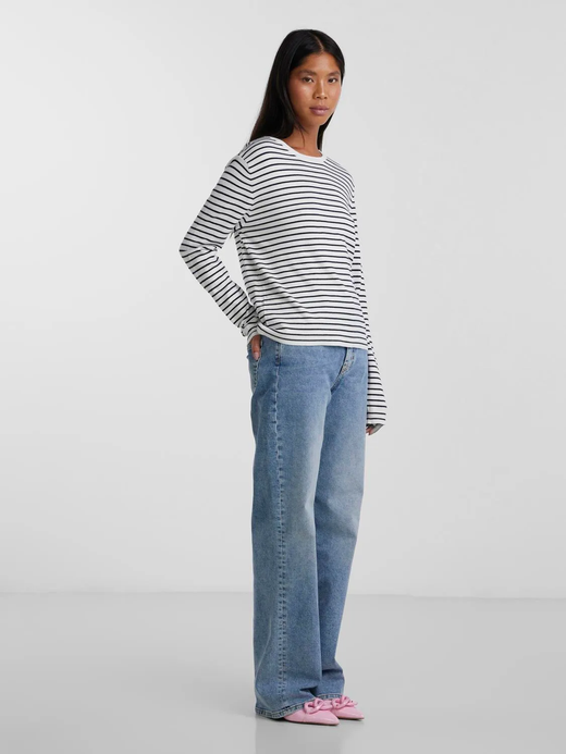 Jersey de cuello redondo rayas Pieces Cloud Dancer