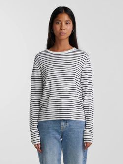 Jersey de cuello redondo rayas Pieces Cloud Dancer