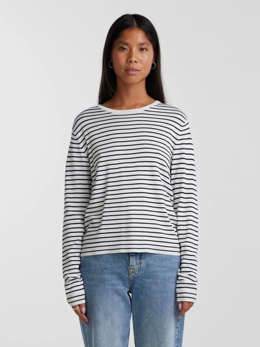 Jersey de cuello redondo rayas Pieces Cloud Dancer