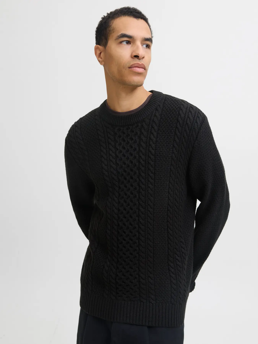 Jersey de cuello redondo trenzas Jack & Jones Black