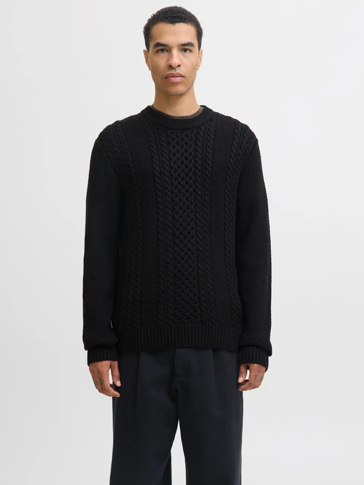 Jersey de cuello redondo trenzas Jack & Jones Black