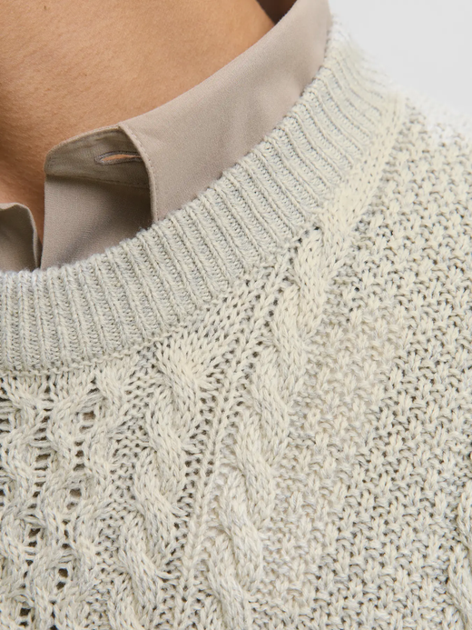 Jersey de cuello redondo trenzas Jack & Jones White Melange