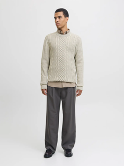 Jersey de cuello redondo trenzas Jack & Jones White Melange