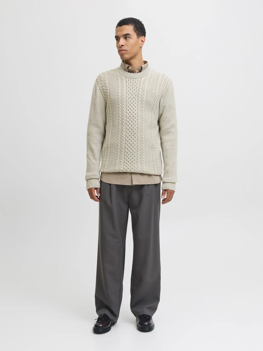 Jersey de cuello redondo trenzas Jack & Jones White Melange