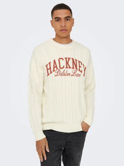 Jersey de cuello redondo trenzas Only & Sons Egret