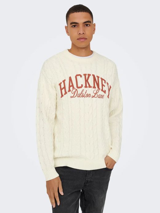 Jersey de cuello redondo trenzas Only & Sons Egret